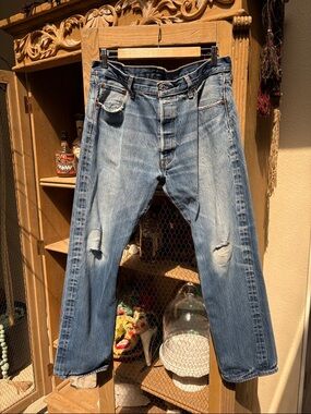 Levi's 501 Button Fly Distressed Denim Jeans